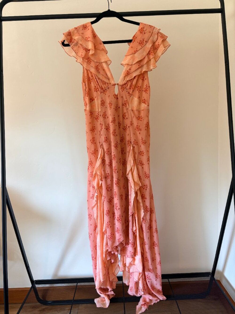 Free People Peach Floral Ruffle Maxi Dress - Picture 4 of 7